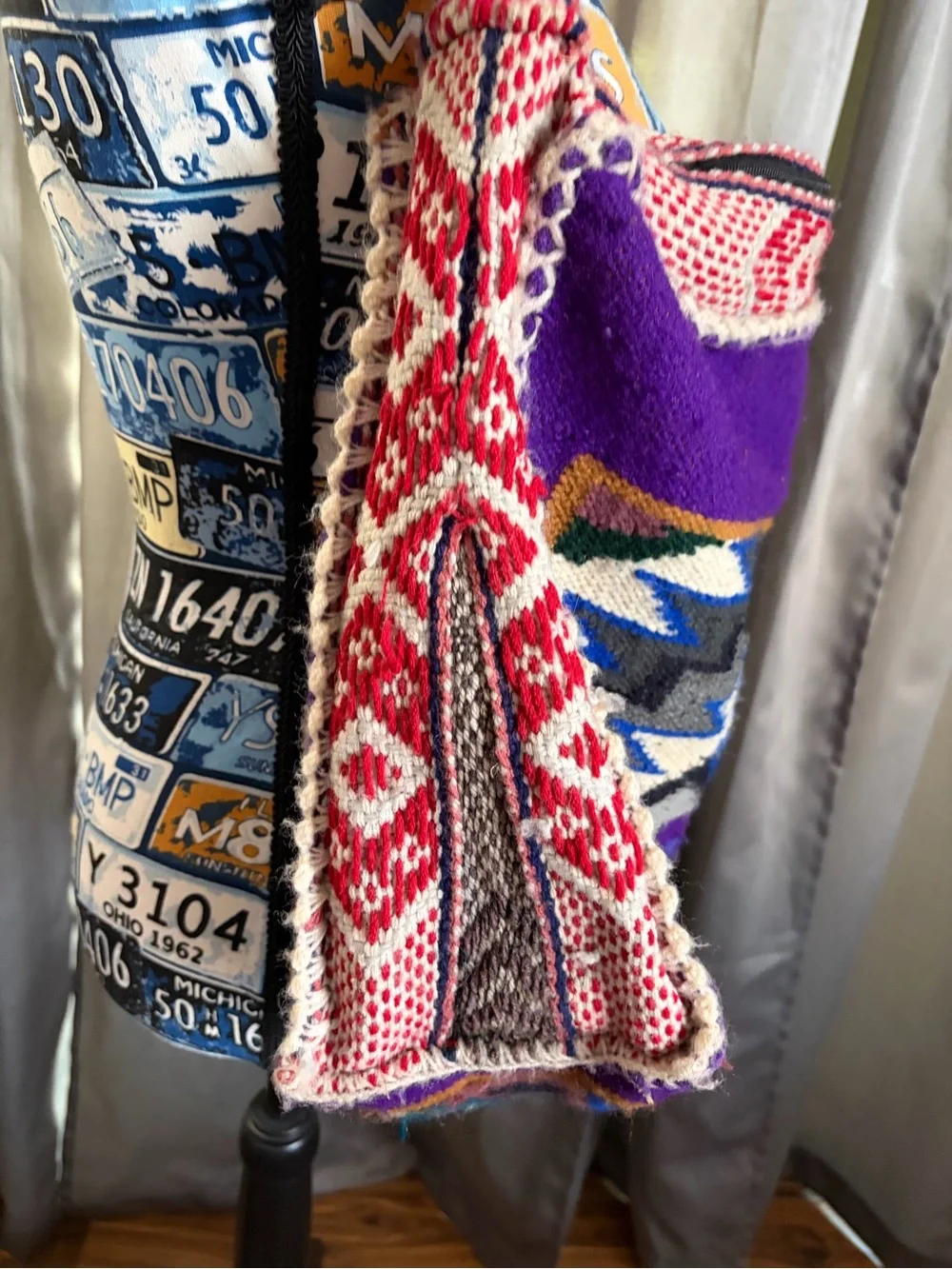 Handwoven Purple Aztec Tote Bag with Red Accent Strap